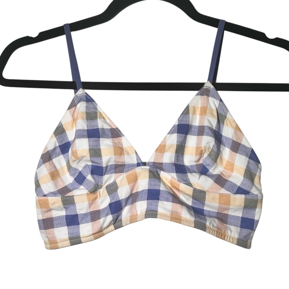 Madewell Blue Yellow Longline Bralette In Rainbow Check Large